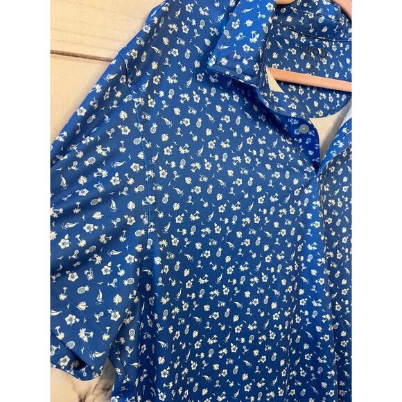 Izod Golf Performace Polo Size XL Blue With White Tropical Print - Picture 5 of 5